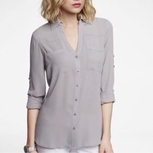 Express Slim Portofino Shirt. Size XS. Color Light Grey.